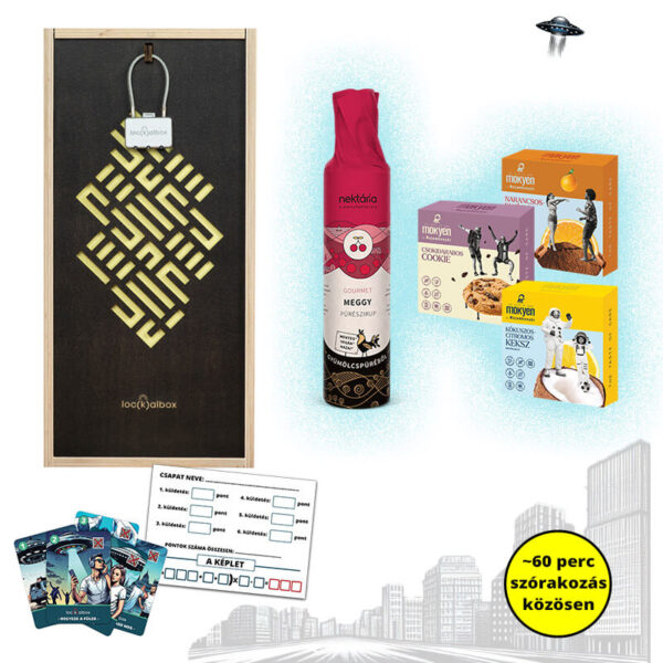 Kaland Box - Invázió játékkal - Nasi Box - Meggy szörppel és keksz válogatással