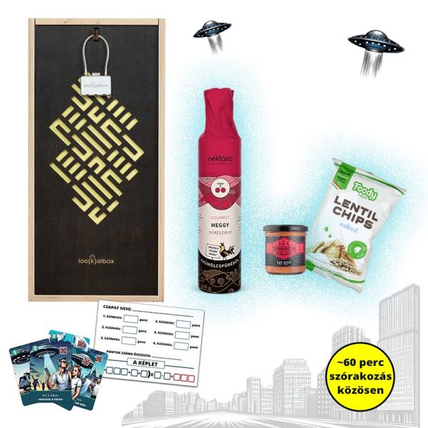 Kaland Box - Invázió játékkal - Nasi Box I. - Meggy-gyümölcspürésziruppal, céklás-tormás zöldségkrémmel, lencsechipsszel