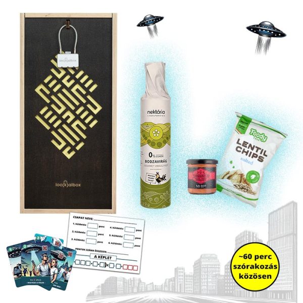 Kaland Box - Invázió játékkal - Nasi Box II. - bodzavirágsziruppal, céklás-tormás zöldségkrémmel, lencsechipsszel